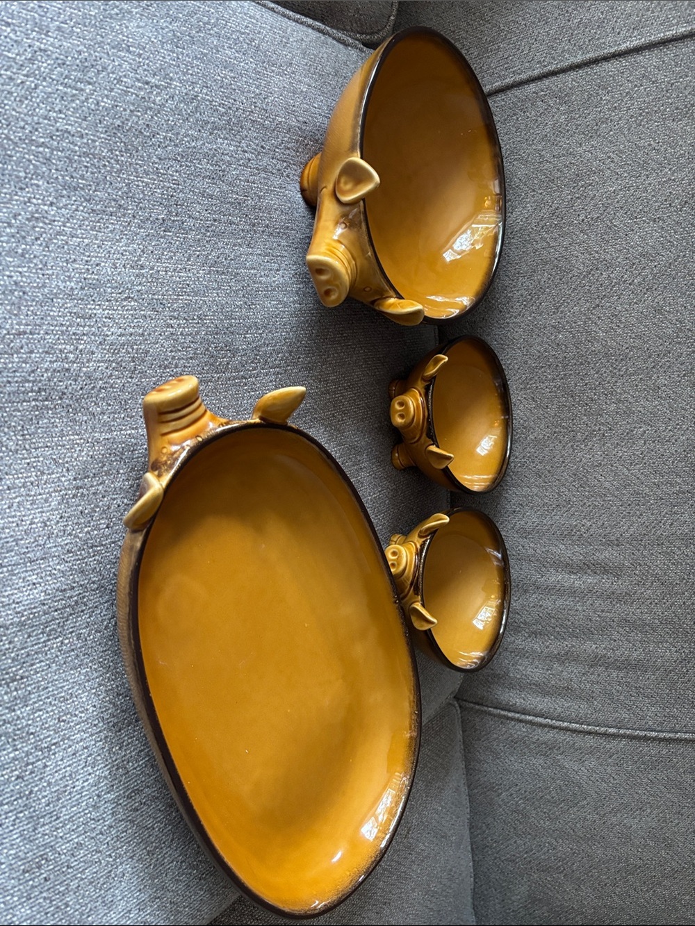 Glazed Mustard Pig-Themed Ceramic Serving Set - Home Accents